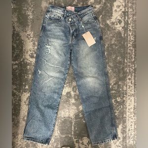Revice denim, crossover waist, medium wash, size 28
